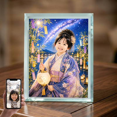 敬老の日 プレゼント 孫 写真入り 名入れ 七夕 星まつり ガラスフォトフレーム