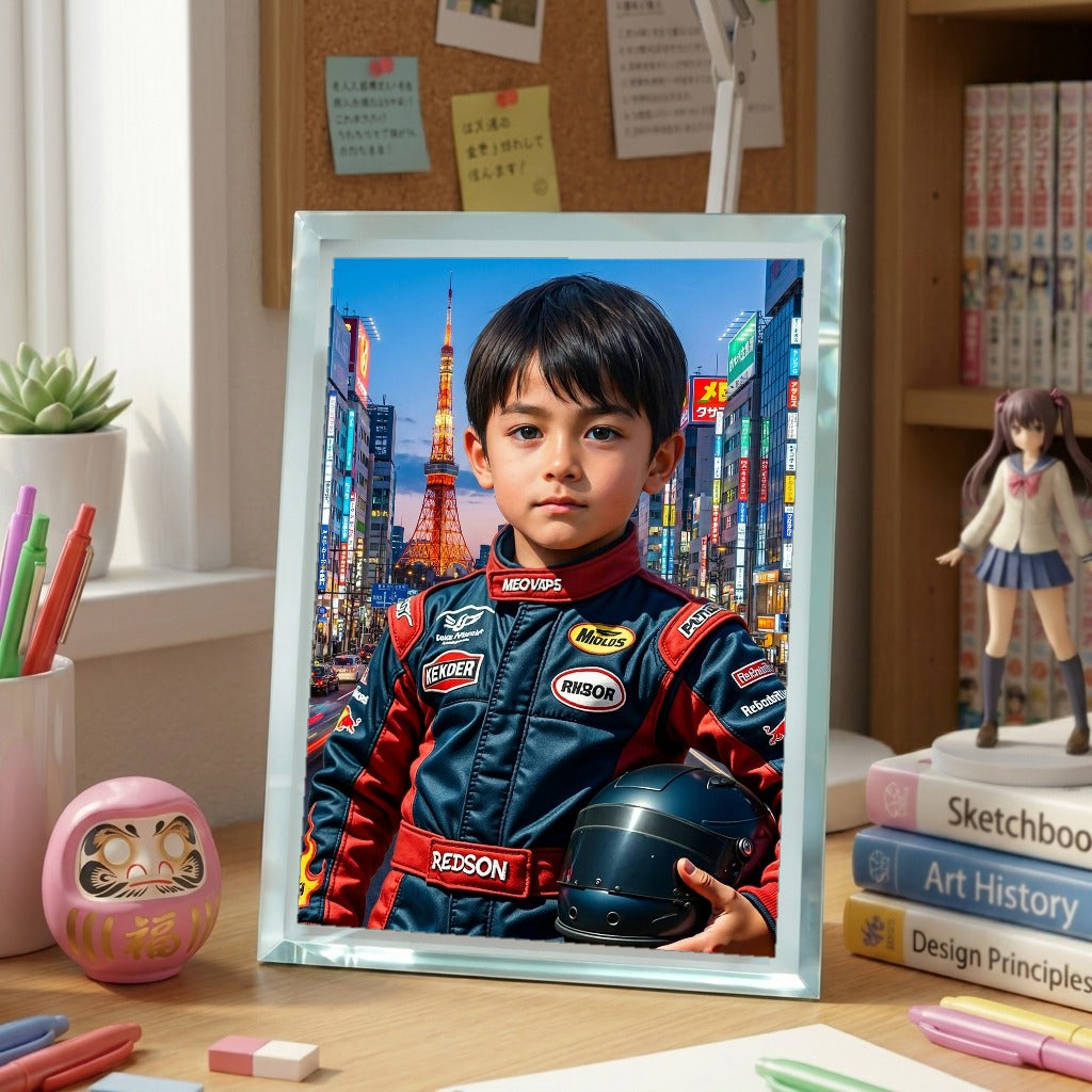 【名入れ対応】モンスターレーサーガラスフォトフレーム｜男の子向けカスタムフォトパネル