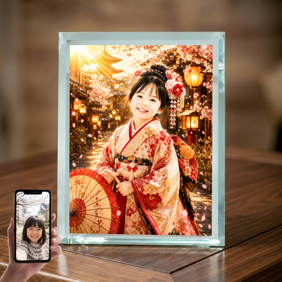 敬老の日 プレゼント 孫 写真入り 名入れ 舞妓さん風 京都 ガラスフォトフレーム