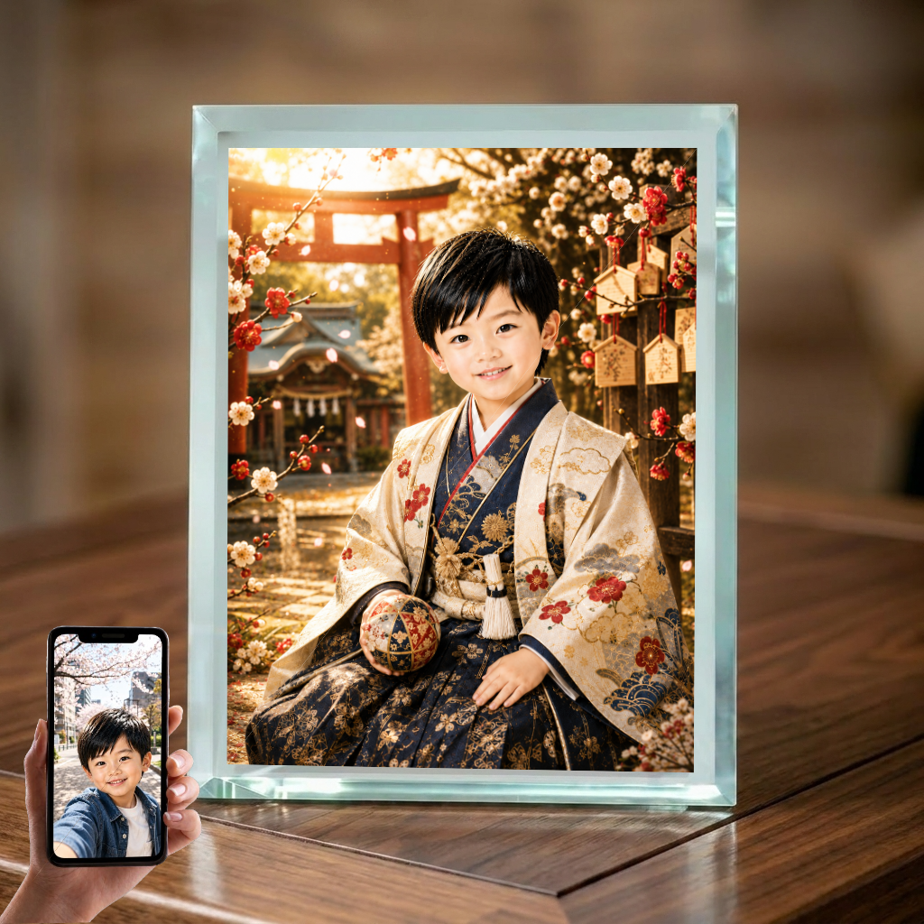 初節句 男の子 写真入り 名入れ 神社参り ガラスフォトフレーム