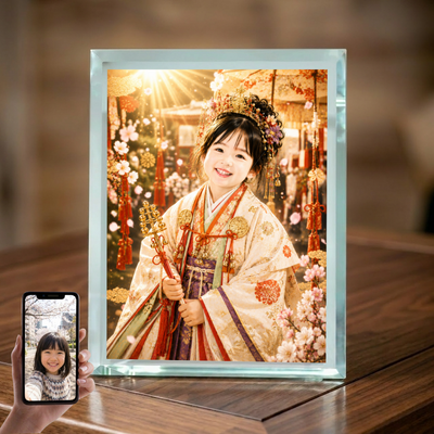 敬老の日 プレゼント 孫 写真入り 名入れ お稚児さん風 ガラスフォトフレーム