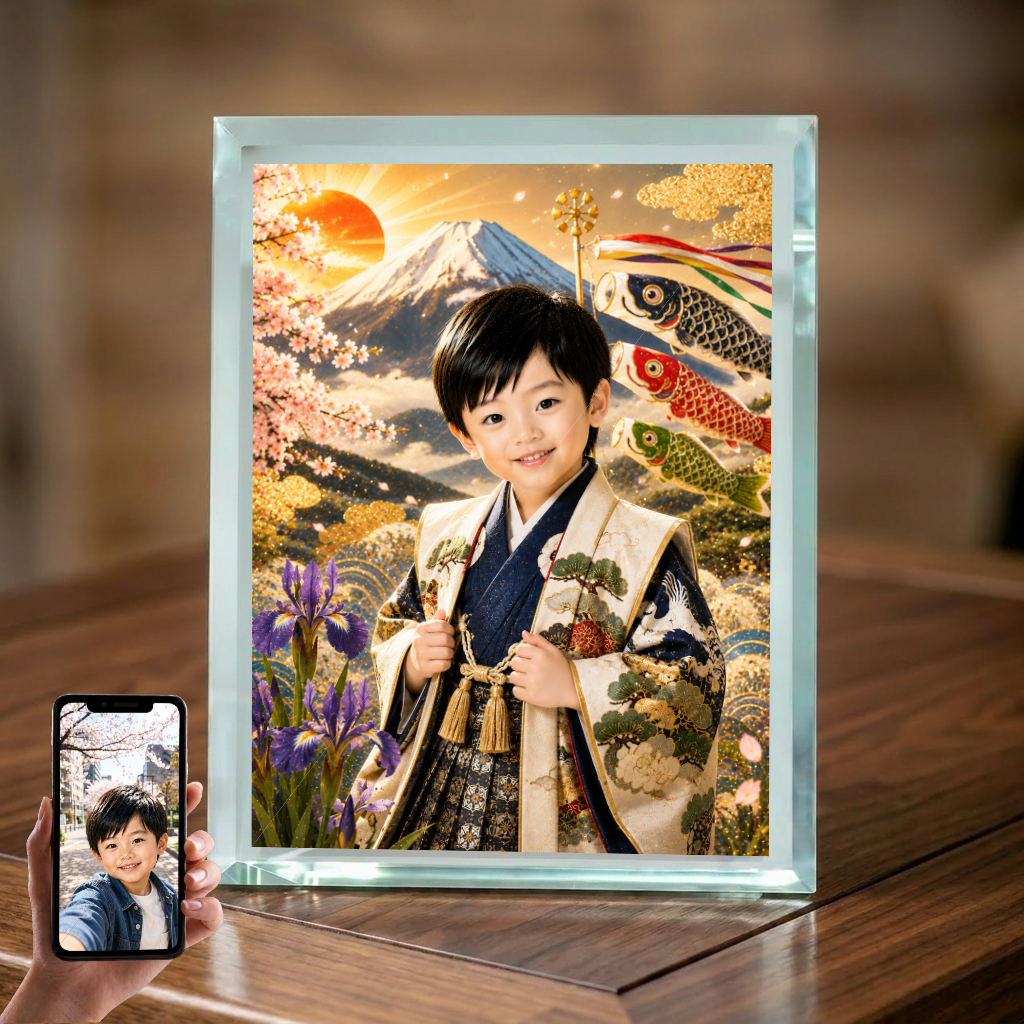 初節句 男の子 写真入り 名入れ 富士山 こいのぼり ガラスフォトフレーム