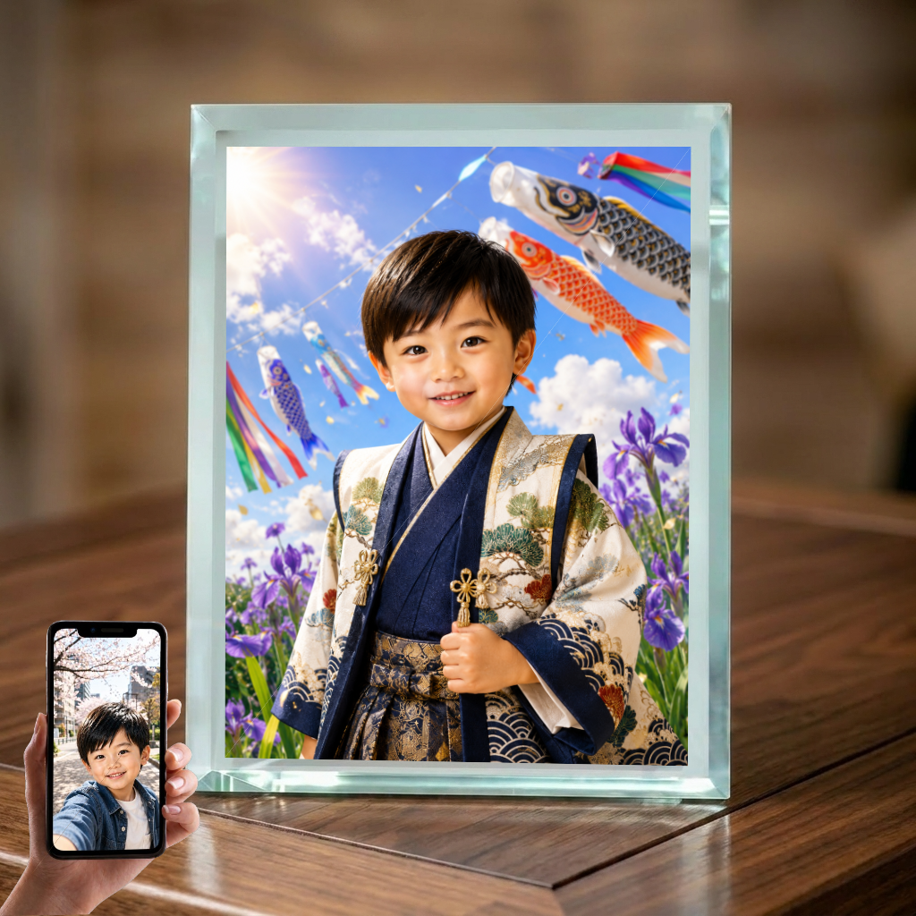 こどもの日 男の子 写真入り 名入れ こいのぼり ガラスフォトフレーム