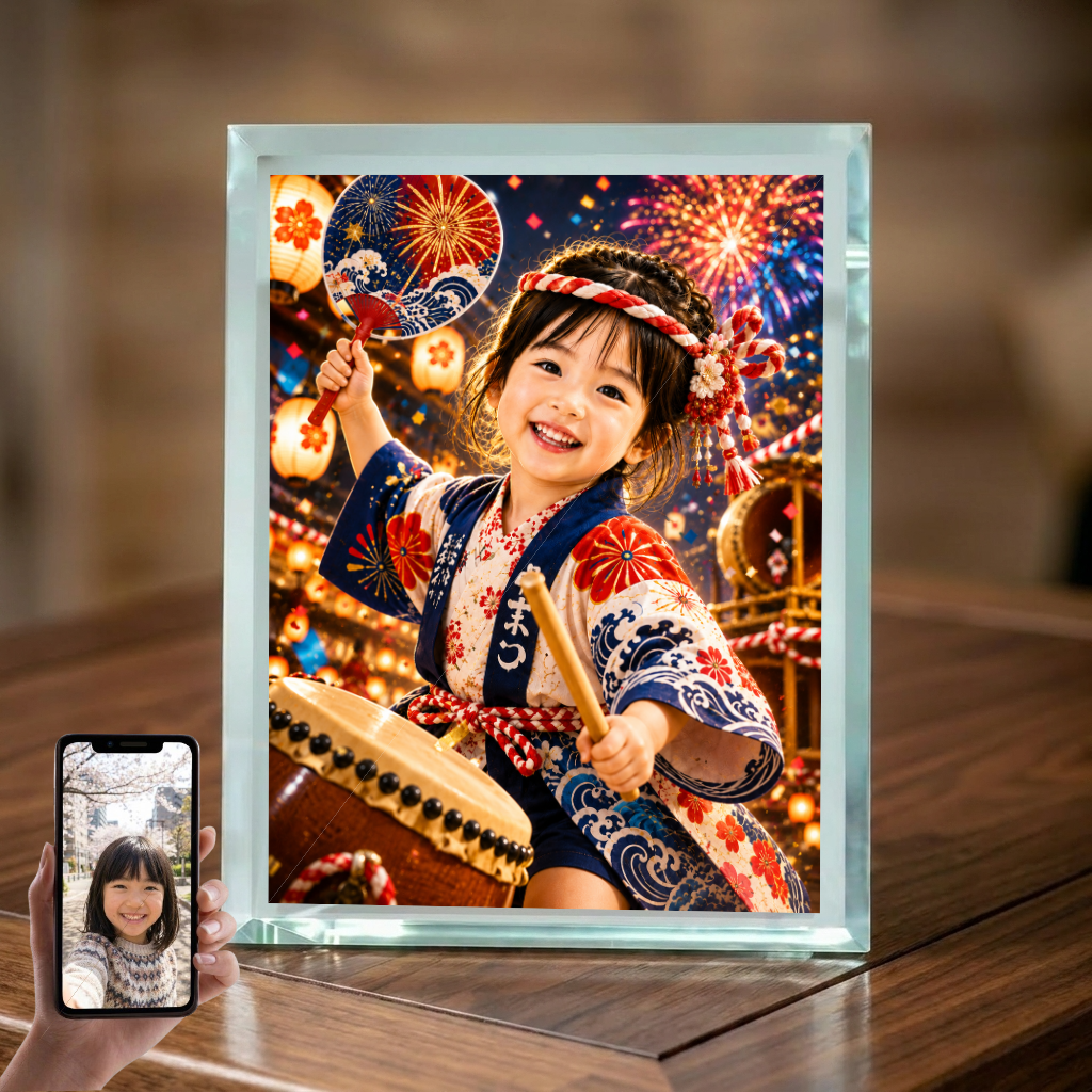 敬老の日 プレゼント 孫 写真入り 名入れ 法被 祭り ガラスフォトフレーム