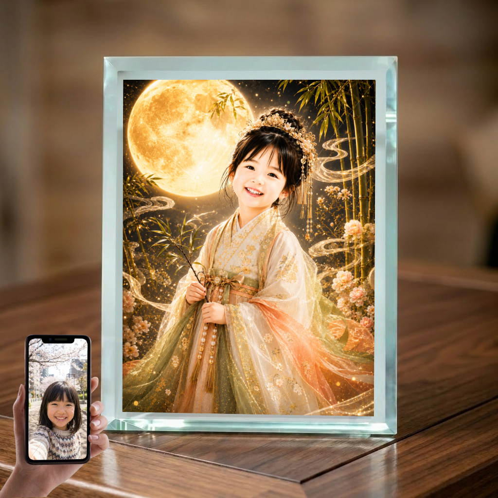 敬老の日 プレゼント 孫 写真入り 名入れ 竹取物語 月の姫 ガラスフォトフレーム