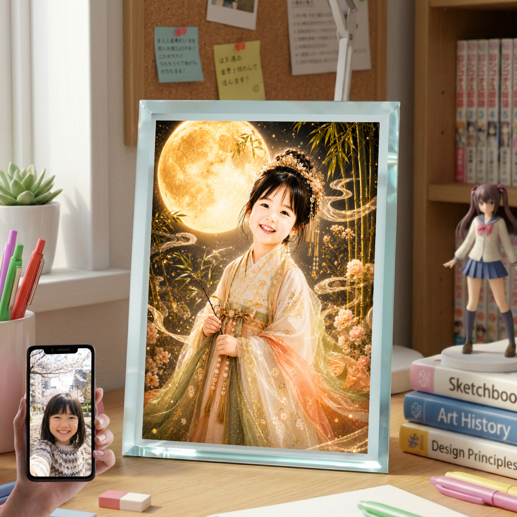 敬老の日 プレゼント 孫 写真入り 名入れ 竹取物語 月の姫 ガラスフォトフレーム