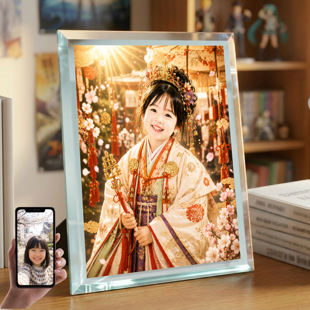 敬老の日 プレゼント 孫 写真入り 名入れ お稚児さん風 ガラスフォトフレーム
