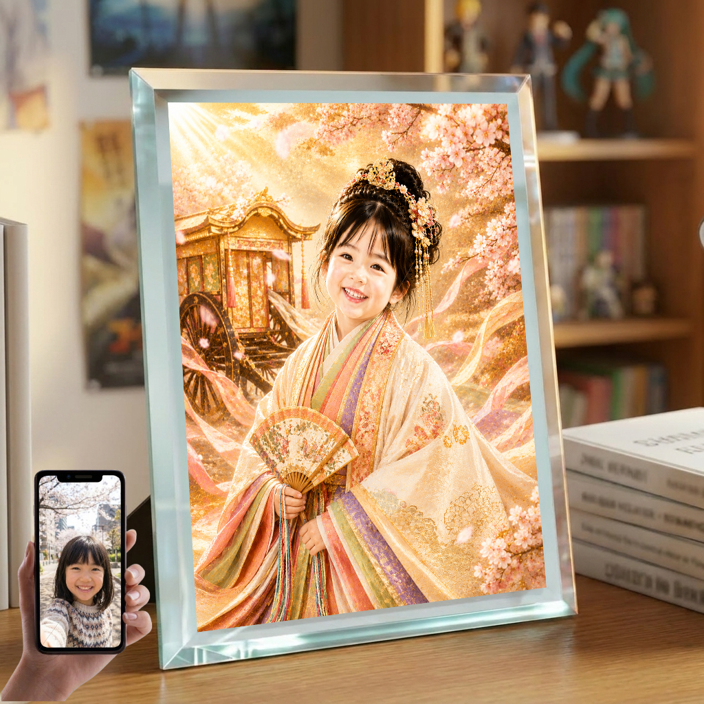 敬老の日 プレゼント 孫 写真入り 名入れ 御所車 お姫さま ガラスフォトフレーム