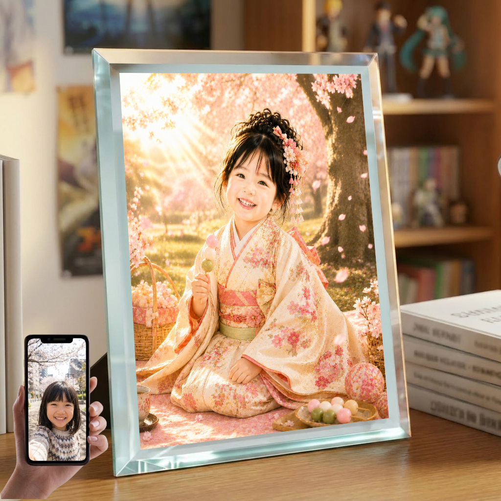 敬老の日 プレゼント 孫 写真入り 名入れ お花見 桜 ガラスフォトフレーム