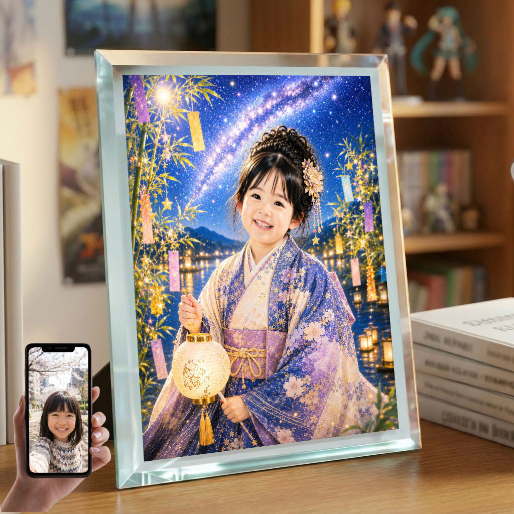 敬老の日 プレゼント 孫 写真入り 名入れ 七夕 星まつり ガラスフォトフレーム