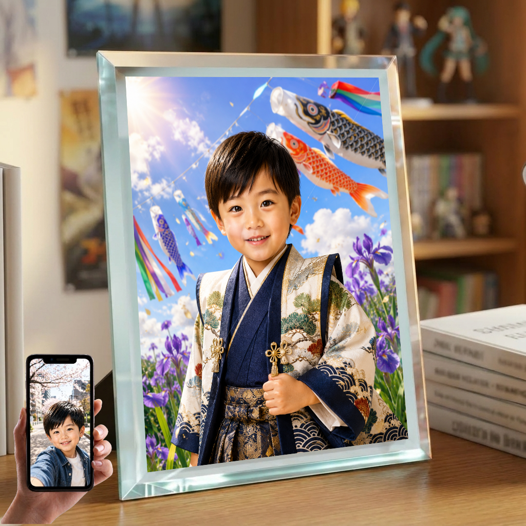こどもの日 男の子 写真入り 名入れ こいのぼり ガラスフォトフレーム