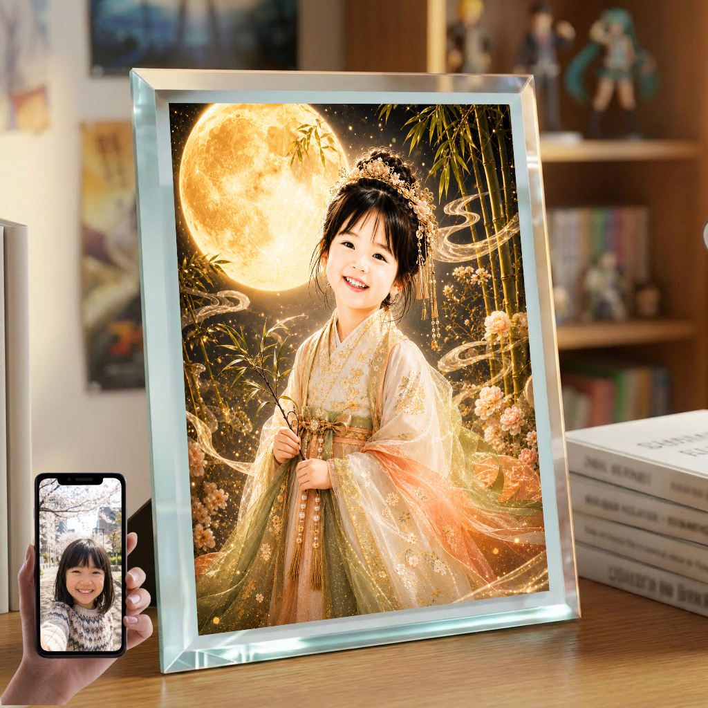敬老の日 プレゼント 孫 写真入り 名入れ 竹取物語 月の姫 ガラスフォトフレーム
